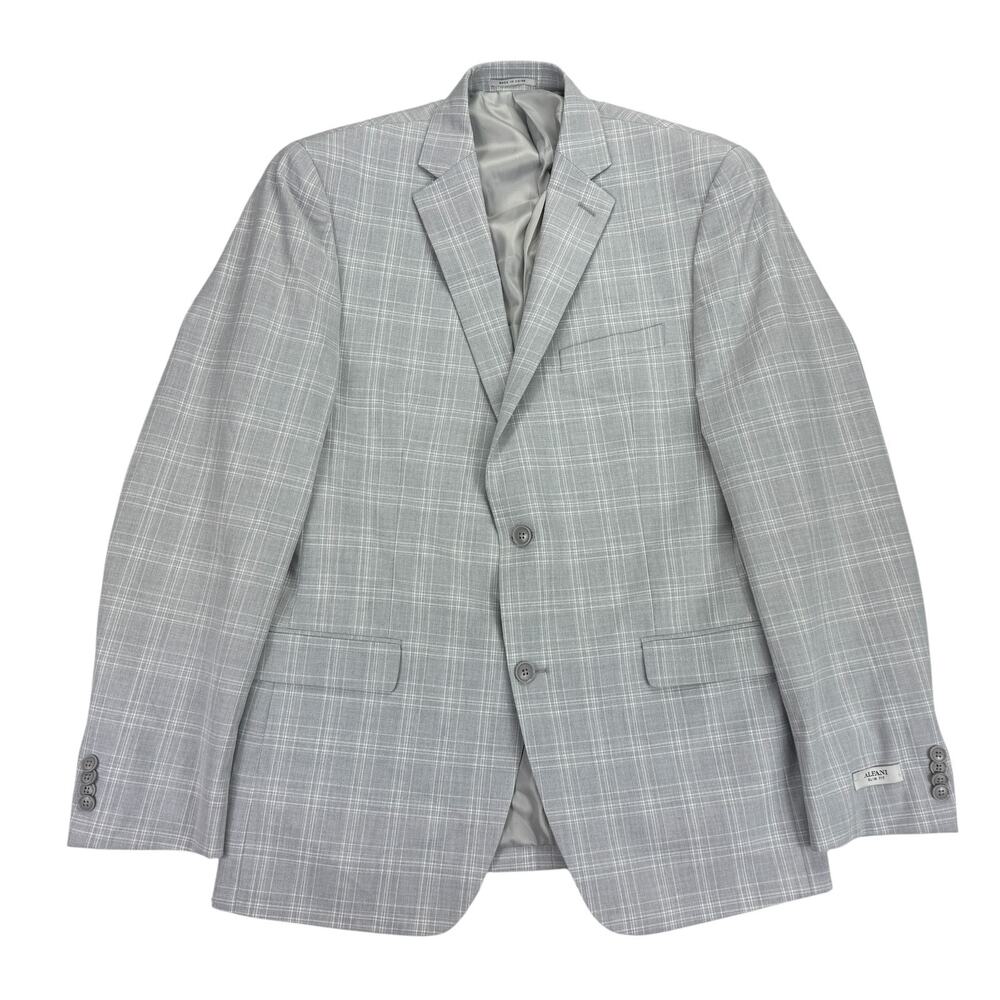 Alfani Mens Slim Fit Stretch Plaid Suit Jacket Light Gray 42L